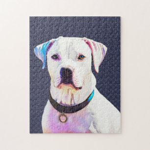 White Pit Bull Dog Graphic Art Puzzel