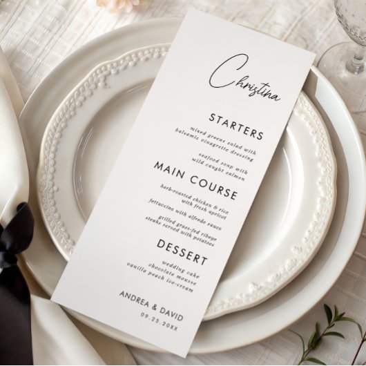 White Place Card Menu met aangepaste gastennaam