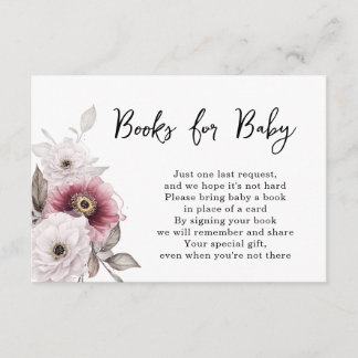 White Plum Floral Books for Baby Shower Informatiekaartje