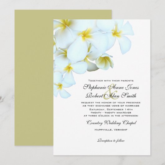 White Plumeria Beach Wedding Invitations Kaart (Voorkant / Achterkant)