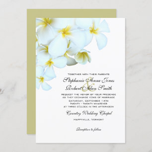 White Plumeria Beach Wedding Invitations Kaart