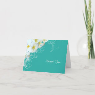 White Plumeria Flourish Blue Custom Dank je Bedankkaart