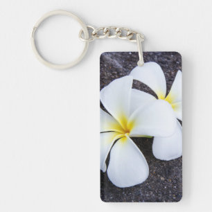 White Plumeria Flower Frangipani Floral Lava Rock Sleutelhanger