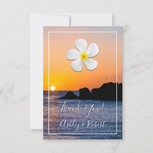 White Plumeria Flower, Golden Sunset, Bedankt Kaart (Voorkant)