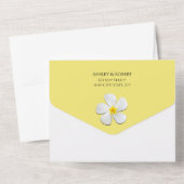White Plumeria Flower on Yellow, Modern Wedding All In One Uitnodiging (Achterkant)