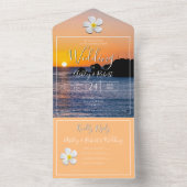 White Plumeria Flower with Golden Sunset, Weddensc All In One Uitnodiging (Binnen)