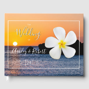 White Plumeria Flower with Golden Sunset, Weddensc Gastenboek
