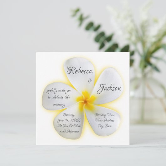 White Plumeria Flower with Yellow, Wedding, Kaart (Staand voorkant)