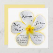 White Plumeria Flower, Yellow, Wedding, Save Date Kaart (Voorkant / Achterkant)