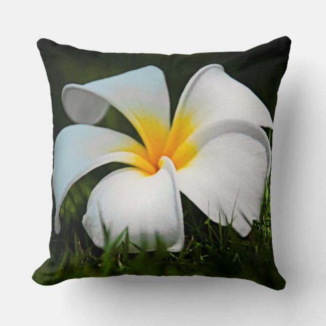 White Plumeria Frangipani Hawaii Flower Kussen (Voorkant)