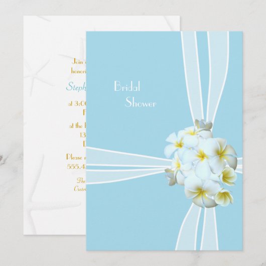 White Plumeria Hawaiian Bridal Showée Invitation (Devant / Derrière)