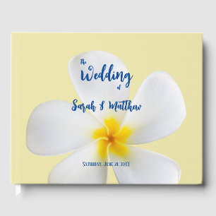 White Plumeria on Yellow, Tropical, Floral, Gastenboek