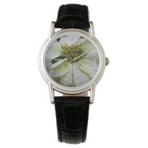 White Poinsettia Elegant Kerstfeestdag Floral Horloge