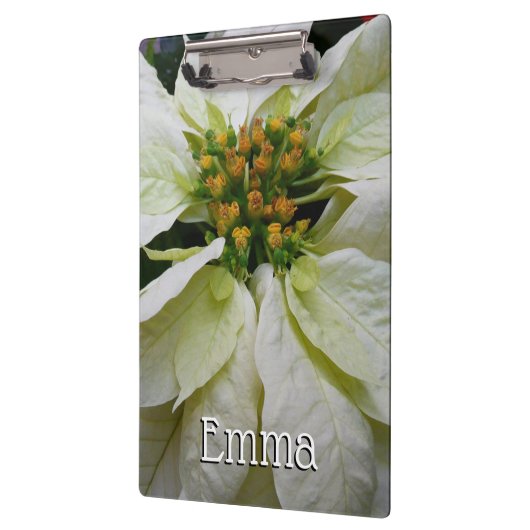 White Poinsettia Elegant Kerstfeestdag Floral Klembord (Links)