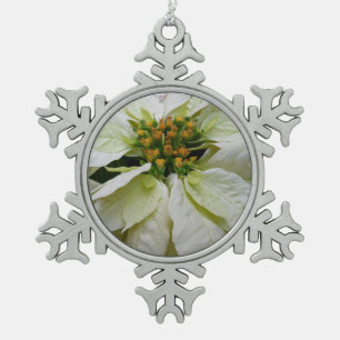 White Poinsettia Elegant Kerstfeestdag Floral Tin Sneeuwvlok Ornament