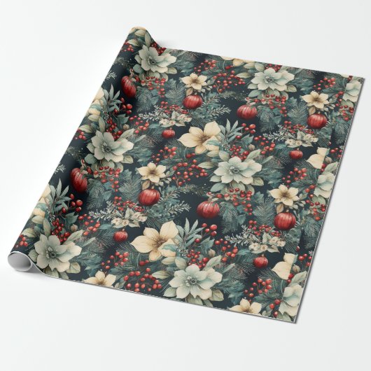 White Poinsettia Holiday Cadeaupapier (Uitgerold)