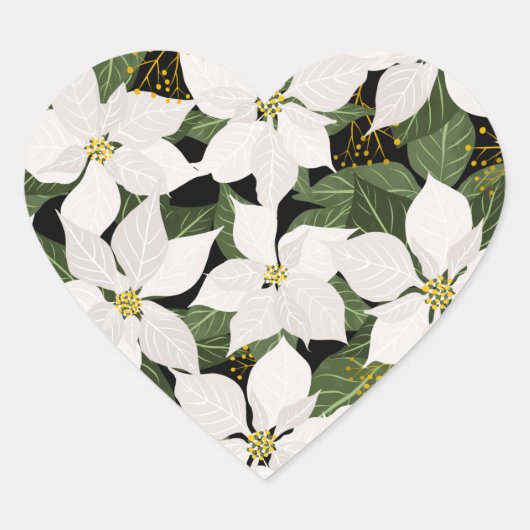 White Poinsettia KerstFloral Hart Sticker (Voorkant)