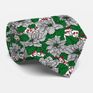 White poinsettia, kerstpatroon stropdas