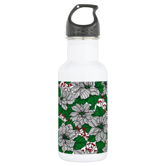 White poinsettia, kerstpatroon waterfles (Voorkant)