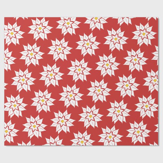 White Poinsettia on Red Cadeaupapier (Vlak)
