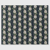 White Poinsettia Winter Floral Christmas Pattern Cadeaupapier (Vlak)
