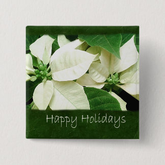 White Poinsettias 1 - Prettige feestdagen Vierkante Button 5,1 Cm