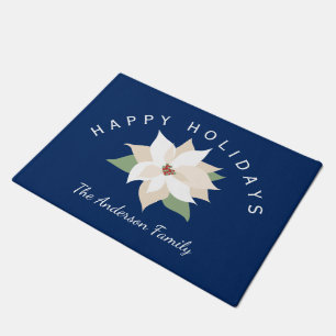 White Poinsettias, Prettige feestdagen, gepersonal Deurmat