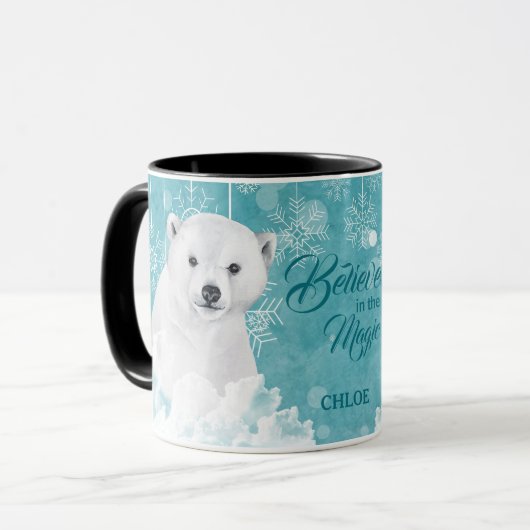 White Polar Beer Blauwgroen Snowflake Believe Mok (Voorkant links)