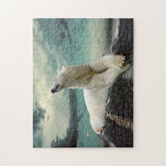 White Polar Beer Hunter op rock Legpuzzel (Verticaal)