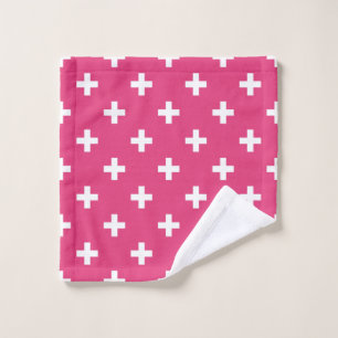White polka crosses on fuchsia