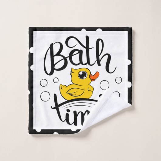 White Polka Dot Bubbles Yellow Duck Bath Time Washandje (Wasdoekje)