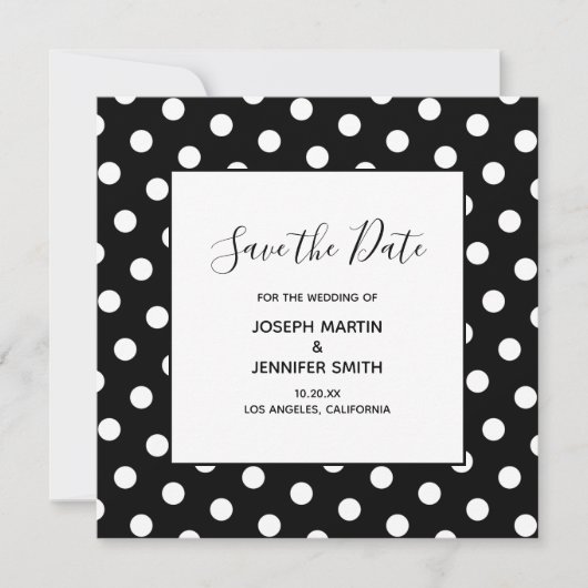 White Polka Dot Elegant Calligraphy Save the Date (Voorkant)