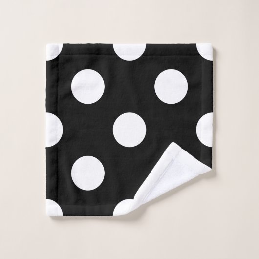 White Polka Dot on Black Pattern Bad Handdoek (Wasdoekje)