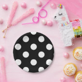 White Polka Dot on Black Pattern Papieren Bordje (Feest)