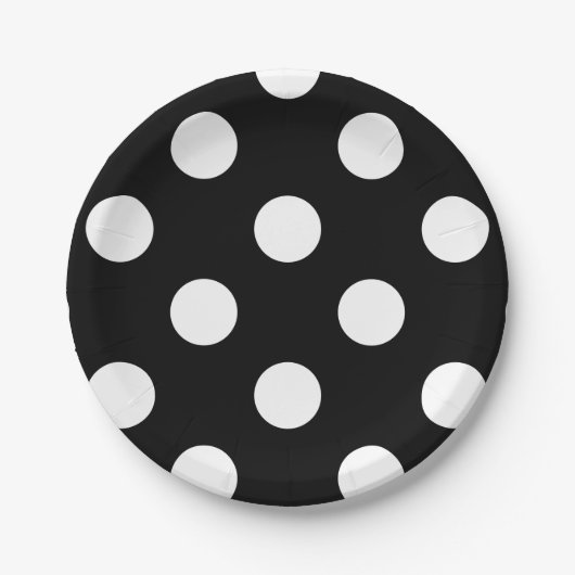 White Polka Dot on Black Pattern Papieren Bordje (Voorkant)