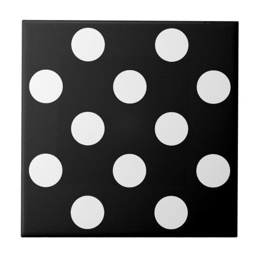White Polka Dot on Black Pattern Tegeltje (Voorkant)