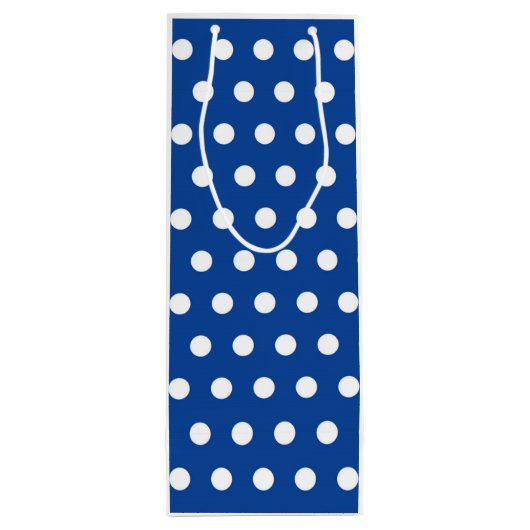 White Polka Dot on Blue Background Wijn Cadeautas (Achterkant)
