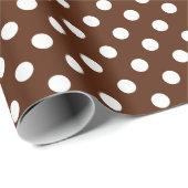 White Polka Dot on Brown Medium Space Cadeaupapier (Rol Hoek)