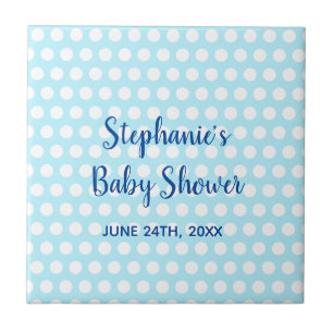 White Polka Dots Blauwgroen Blue Girl Boy Baby sho Tegeltje
