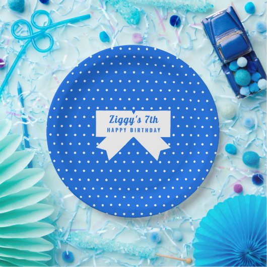 White Polka Dots Blue Paper Bord (Feest)