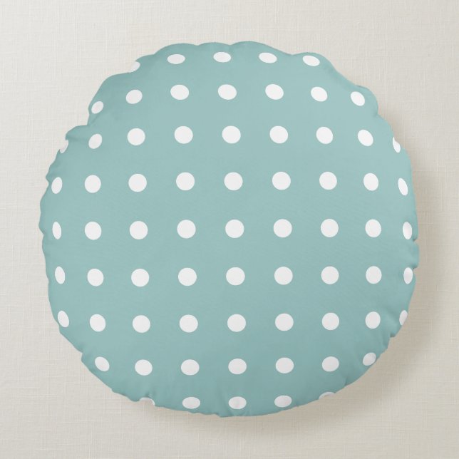 White Polka Dots Geometric Pattern Eggshell Blue Rond Kussen (Voorkant)