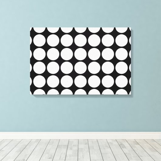 White Polka Dots on Black Canvas Afdruk (Insitu (Houten vloer))