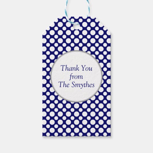 White Polka Dots on Blue Custom Hartelijk dank Lab Cadeaulabel (Voorkant)
