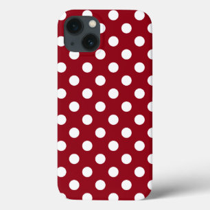 White Polka Dots on Crimson Red iPhone 13 Hoesje