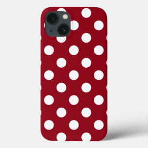White Polka Dots on Crimson Red iPhone 13 Hoesje