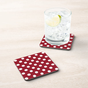 White Polka Dots on Crimson Red Drankjes Onderzetter