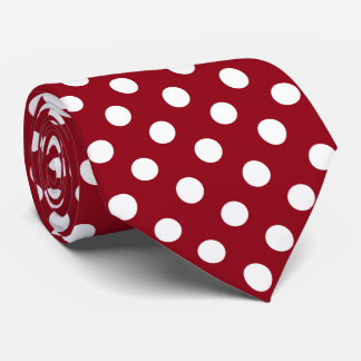 White Polka Dots on Crimson Red Stropdas
