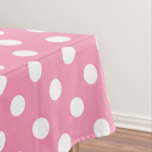 White Polka Dots on Happy Pink Tafelkleed