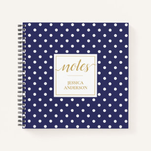 White Polka Dots on Navy Background Notitieboek
