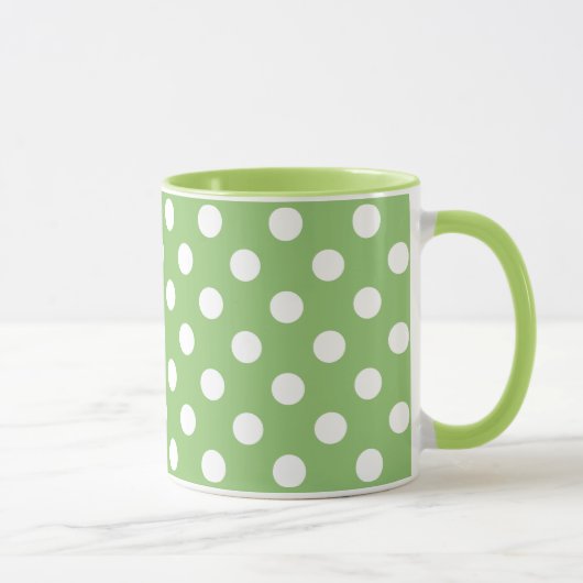 White Polka Dots on Pistachio Green Mok (Rechts)